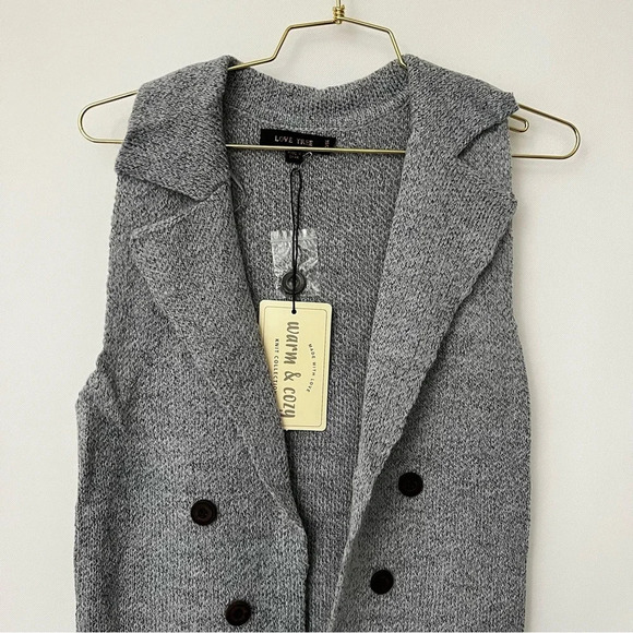 Long Sweater Vest Heather Blue Gray Open Front Pockets Cozy Soft Sleeveless - Picture 8 of 9